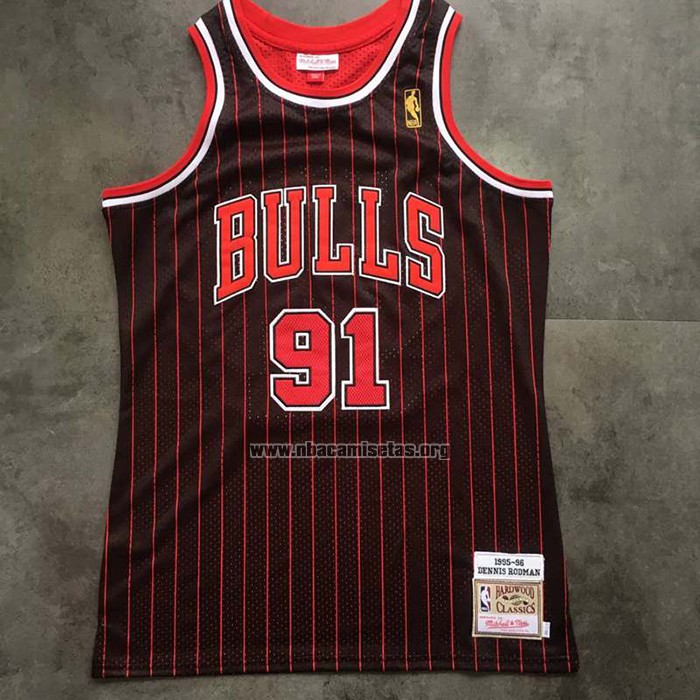 Camiseta Chicago Bulls Dennis Rodman NO 91 Mitchell & Ness 1995-96 Negro